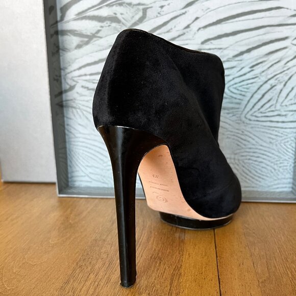 Alexander McQueen Black Velvet Shoes Sandal Boots Pelle Cuoio High Hills Size 39 - Picture 8 of 12